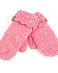 Girls Speckled Knit Mittens with Lace - Pink