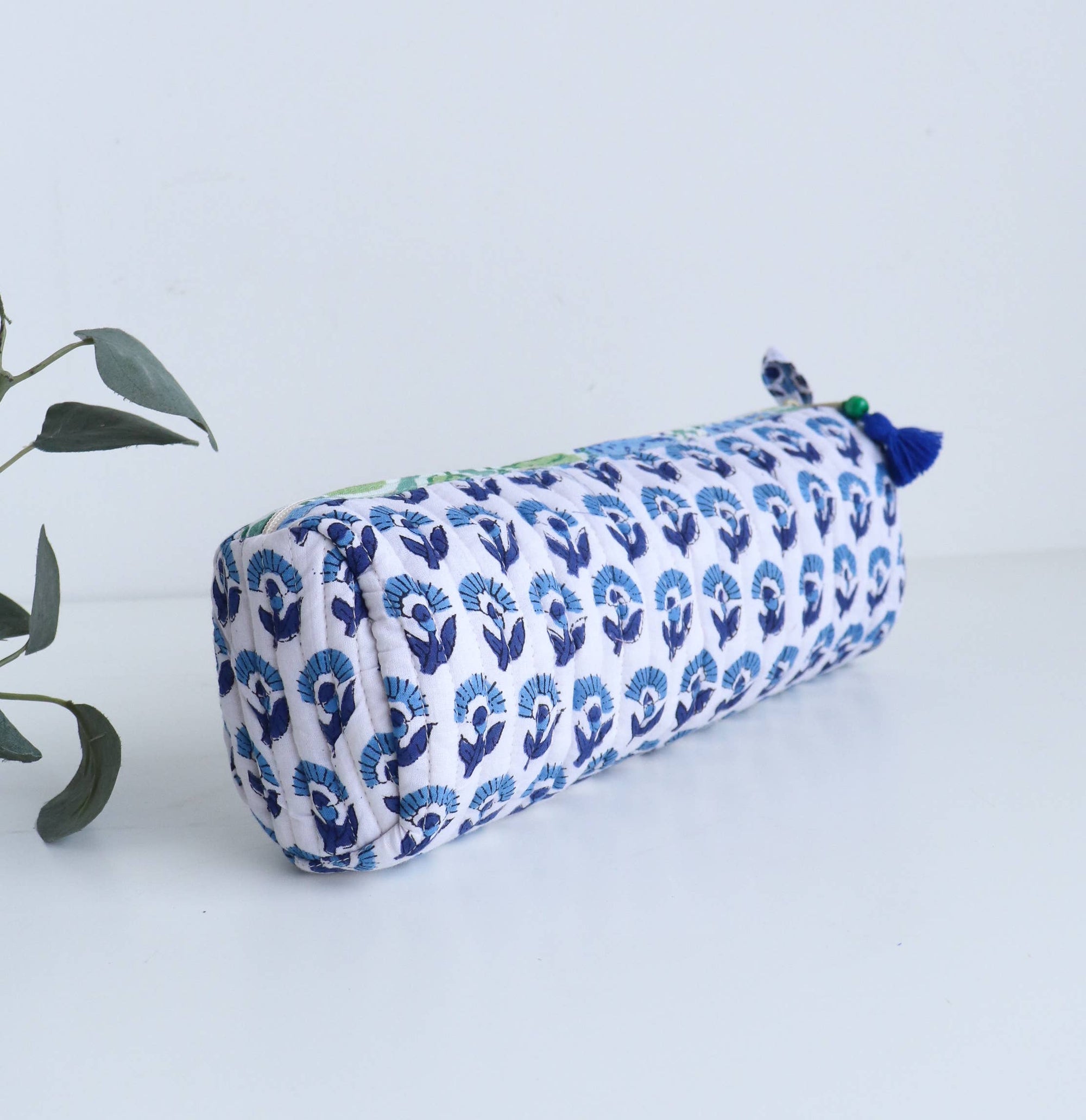 Block Print Quilted Round Make up Cosmetic Bag