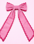 Ruffle Trim Hair Bow - Carnation