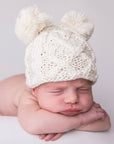 Newborn Baby Aran Natural Double Pom Pom Beanie