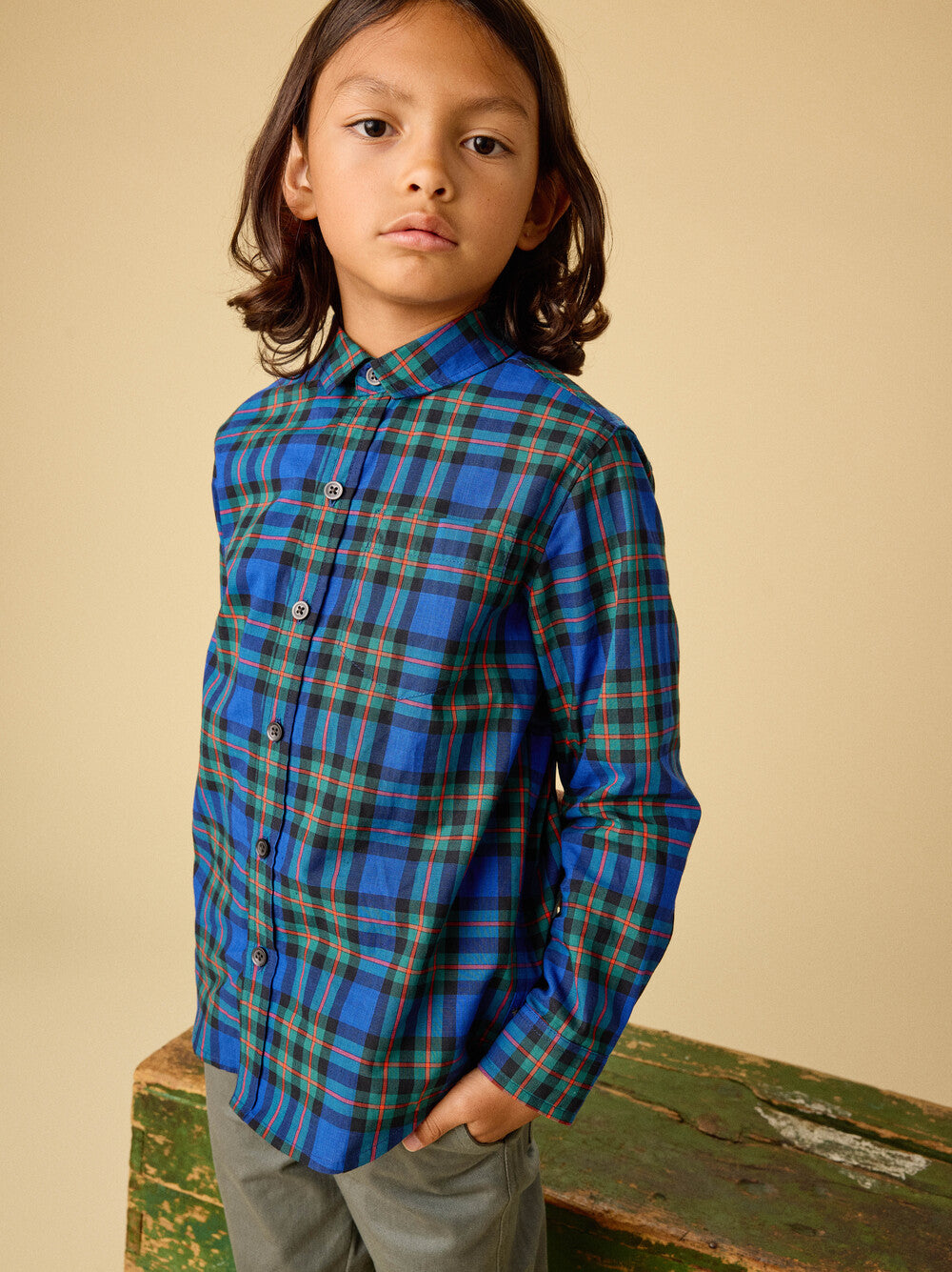 Tea Plaid Button Up Shirt