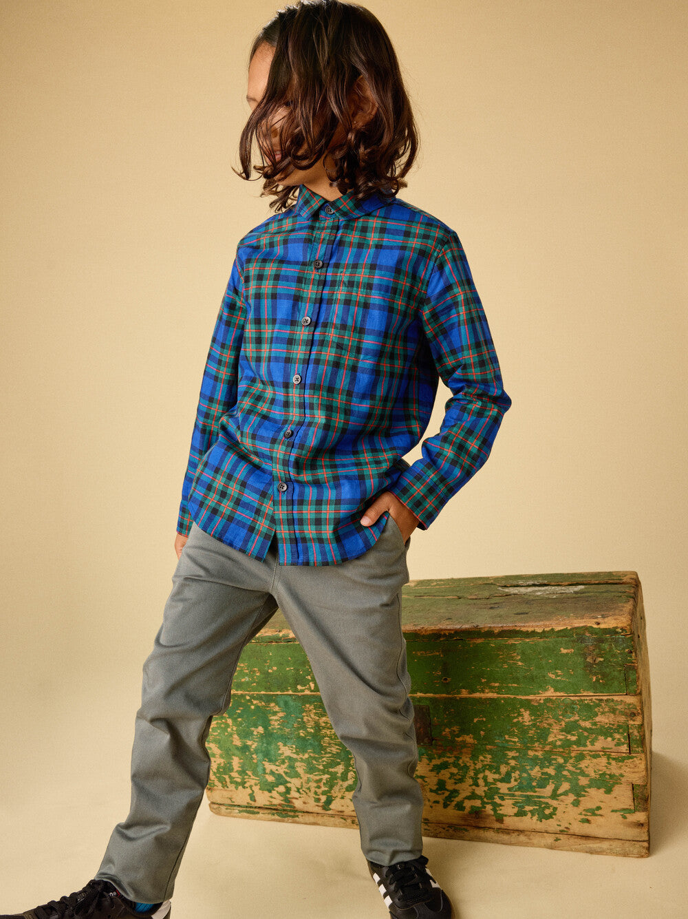 Tea Plaid Button Up Shirt