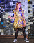 Tea Metallic Balloon Skirted Dress