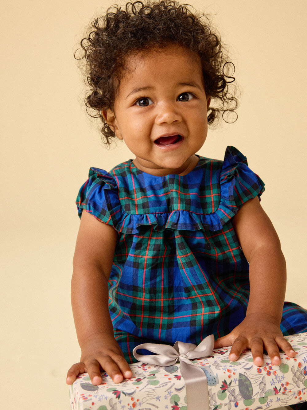 Tea Plaid Ruffle Baby Romper
