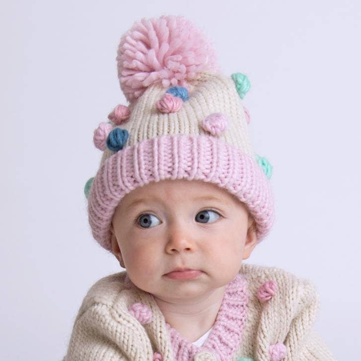 Pastel Popcorn Knitted Beanie Hat