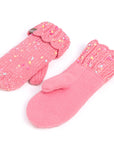 Girls Speckled Knit Mittens with Lace - Pink