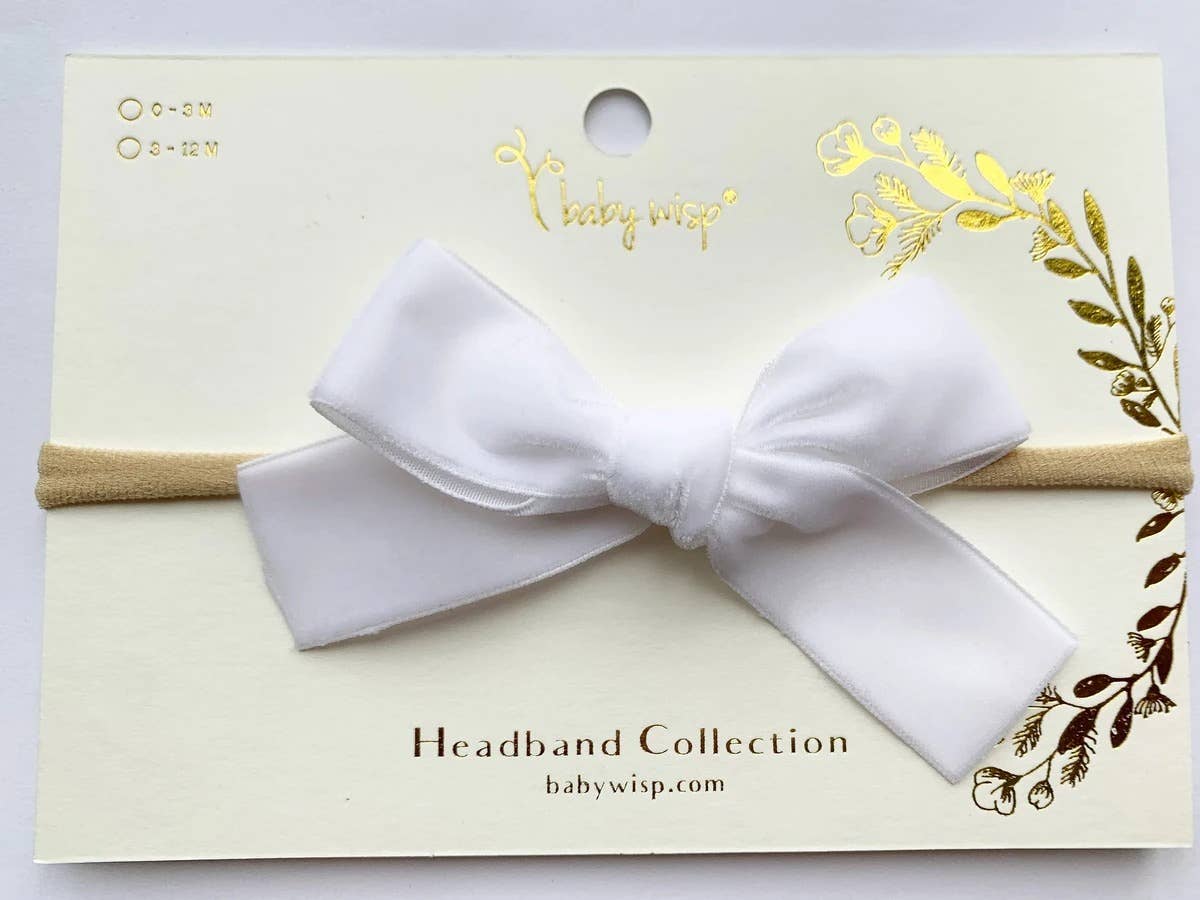 Velvet Hand Tied Infant Bow Headbands: Light Pink