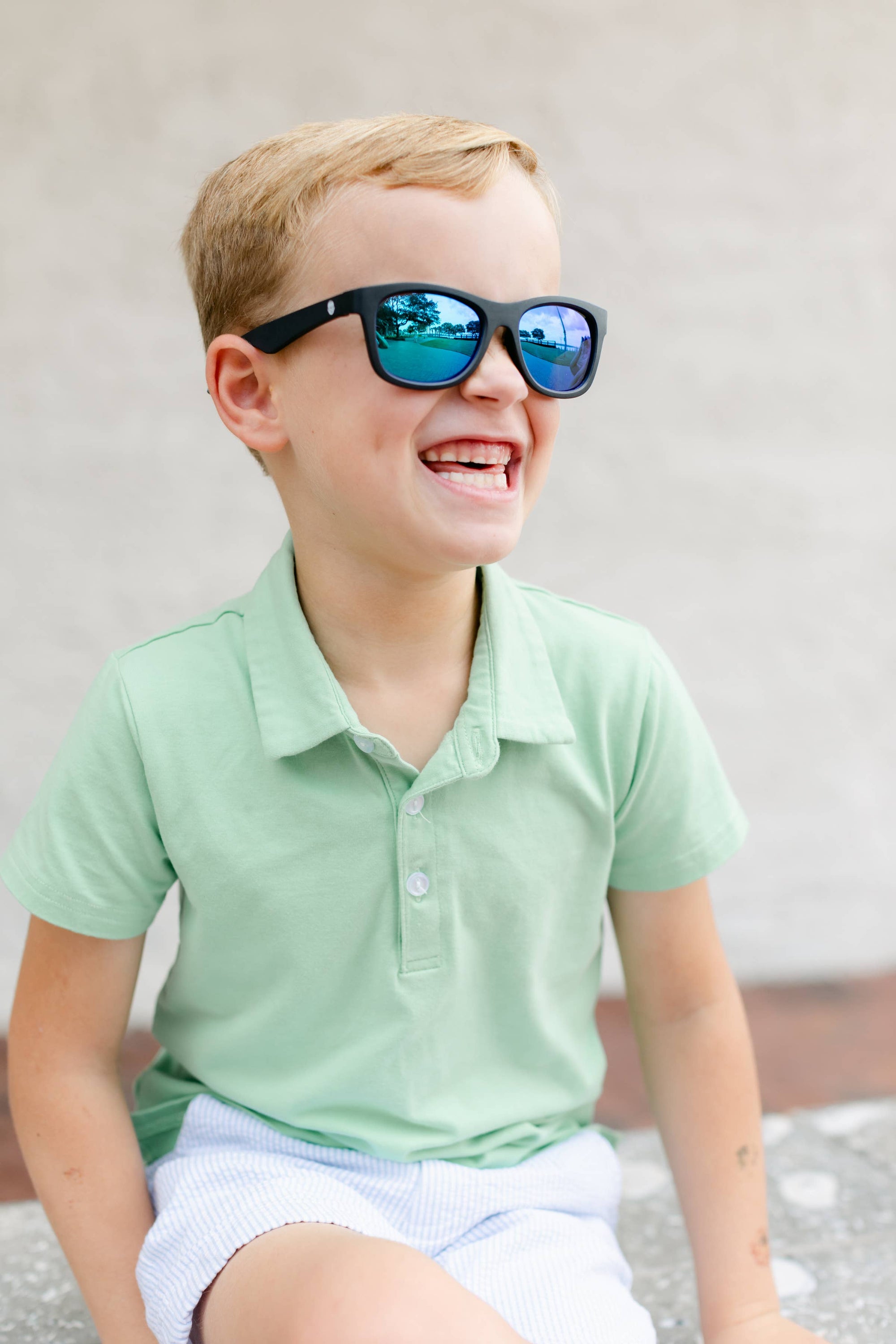 Jet Black Polarized Kid Sunglasses with Mirrored Lens