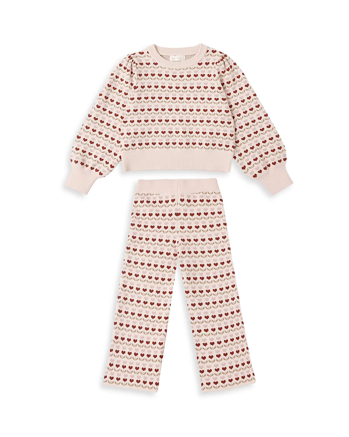 Rylee + Cru Jacquard Knit Set Ruby Hearts