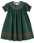 Green Christmas Mistletoe Smocked Bishop Dress