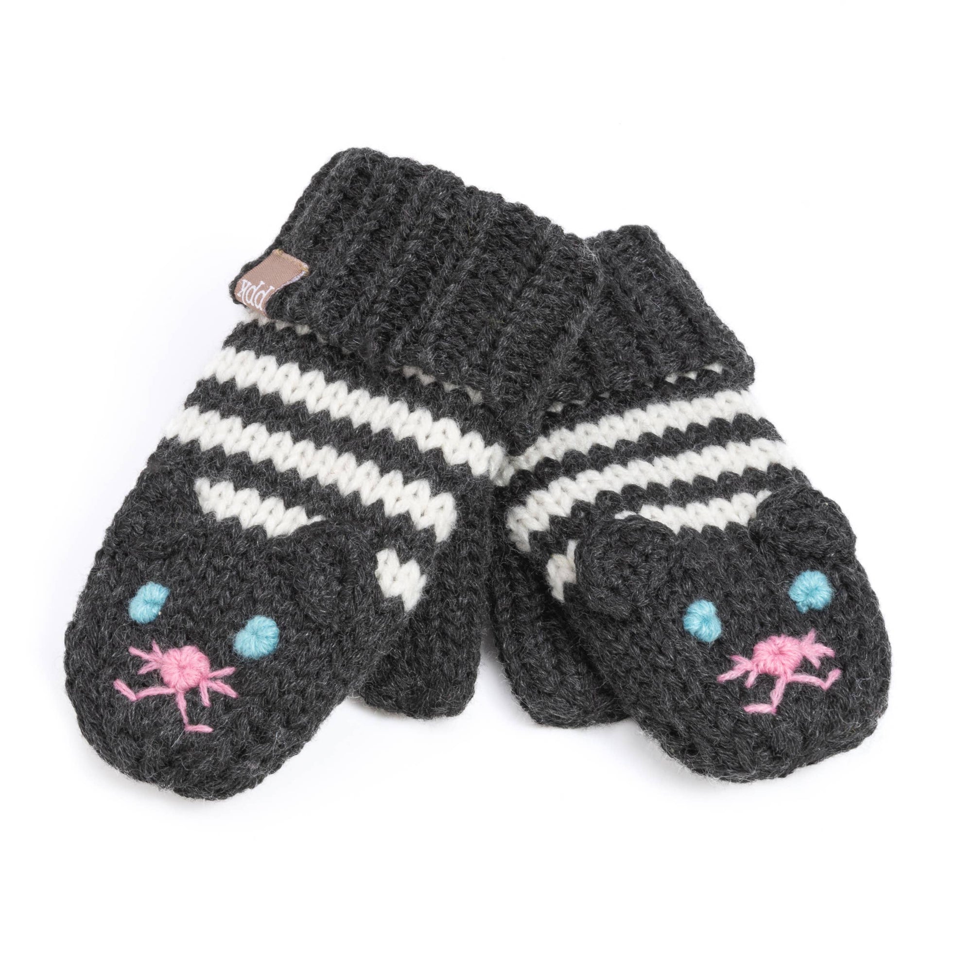 Knit Stripe Cat Mittens in Charcoal Gray