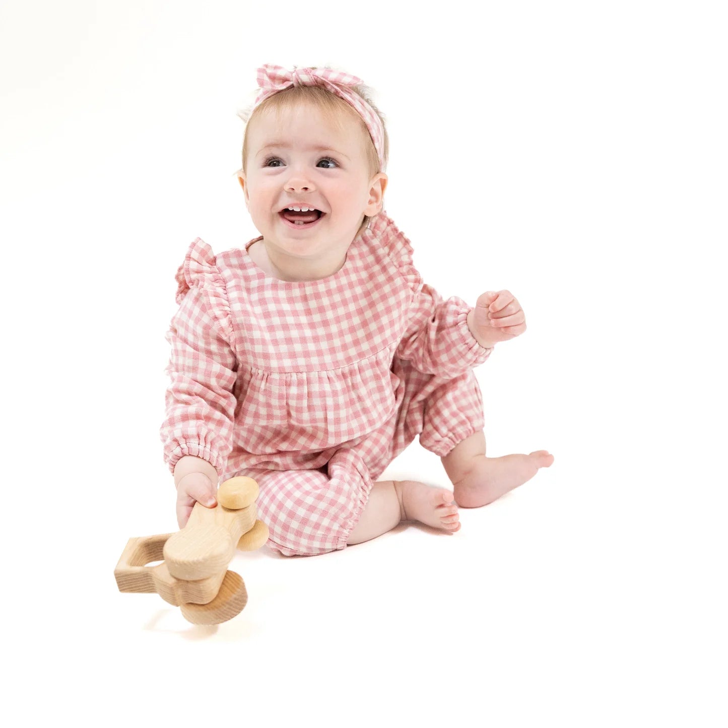 Angel Dear Rose Pink Plaid Ruffle Sleeve Romper