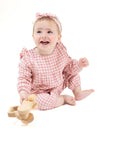 Angel Dear Rose Pink Plaid Ruffle Sleeve Romper