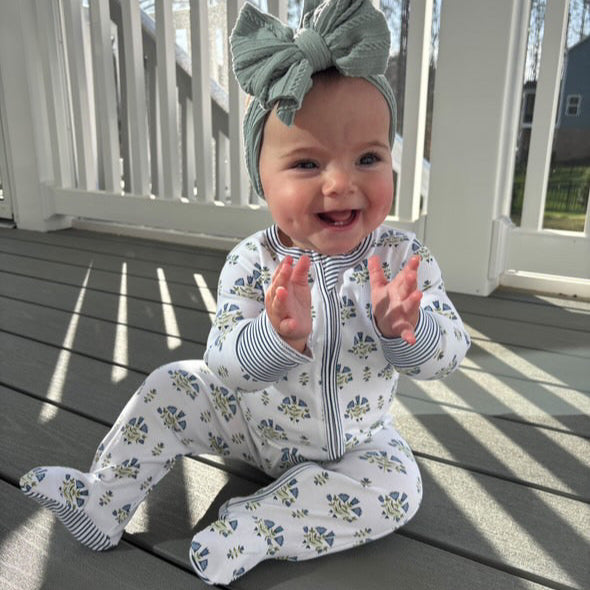 Posy Floral Block Block Print Zip Baby Onesie