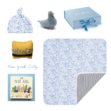 NYC blue baby gift set accessories toy and book