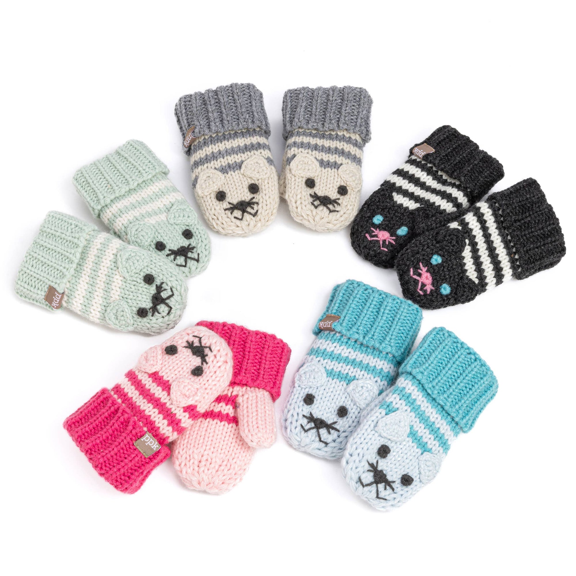 Pink Knit Stripe Cat Mittens