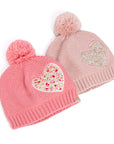 Girls Floral Heart Winter Beanie Hat