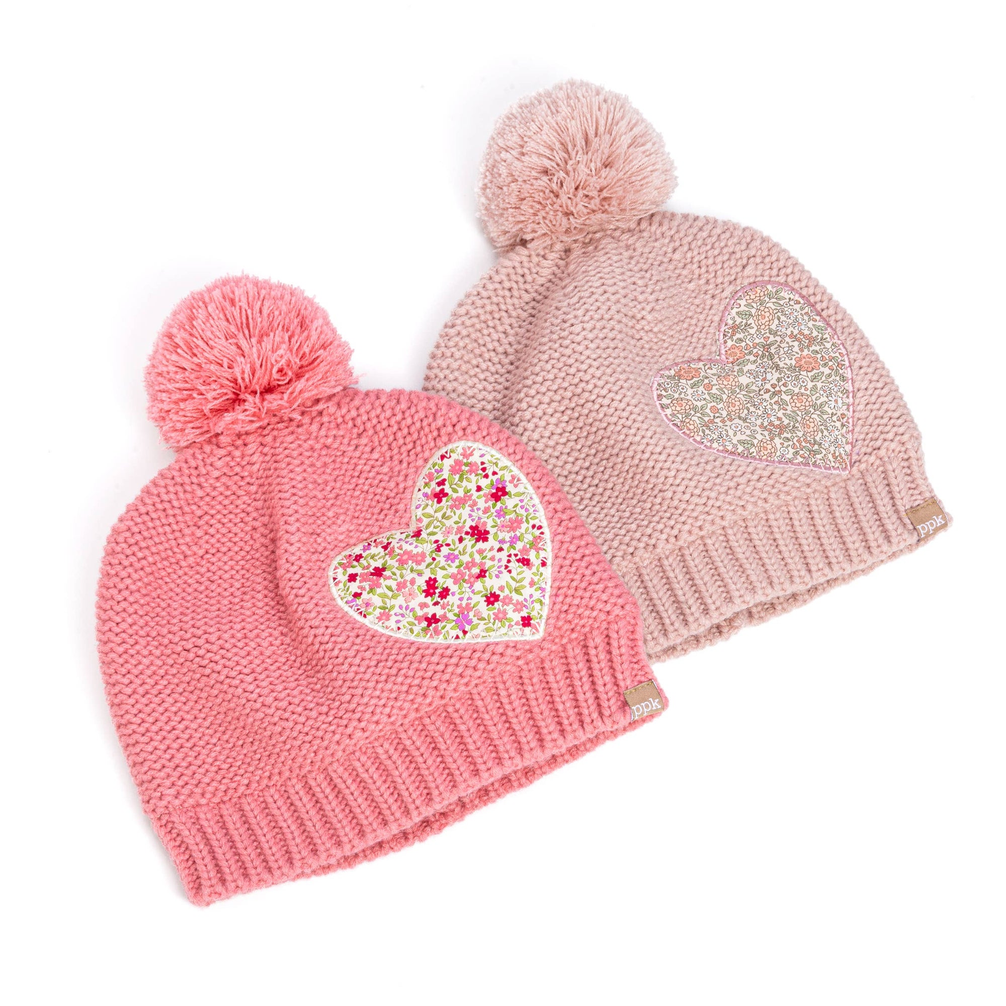 Girls Knit Heart Beanie Light Pink