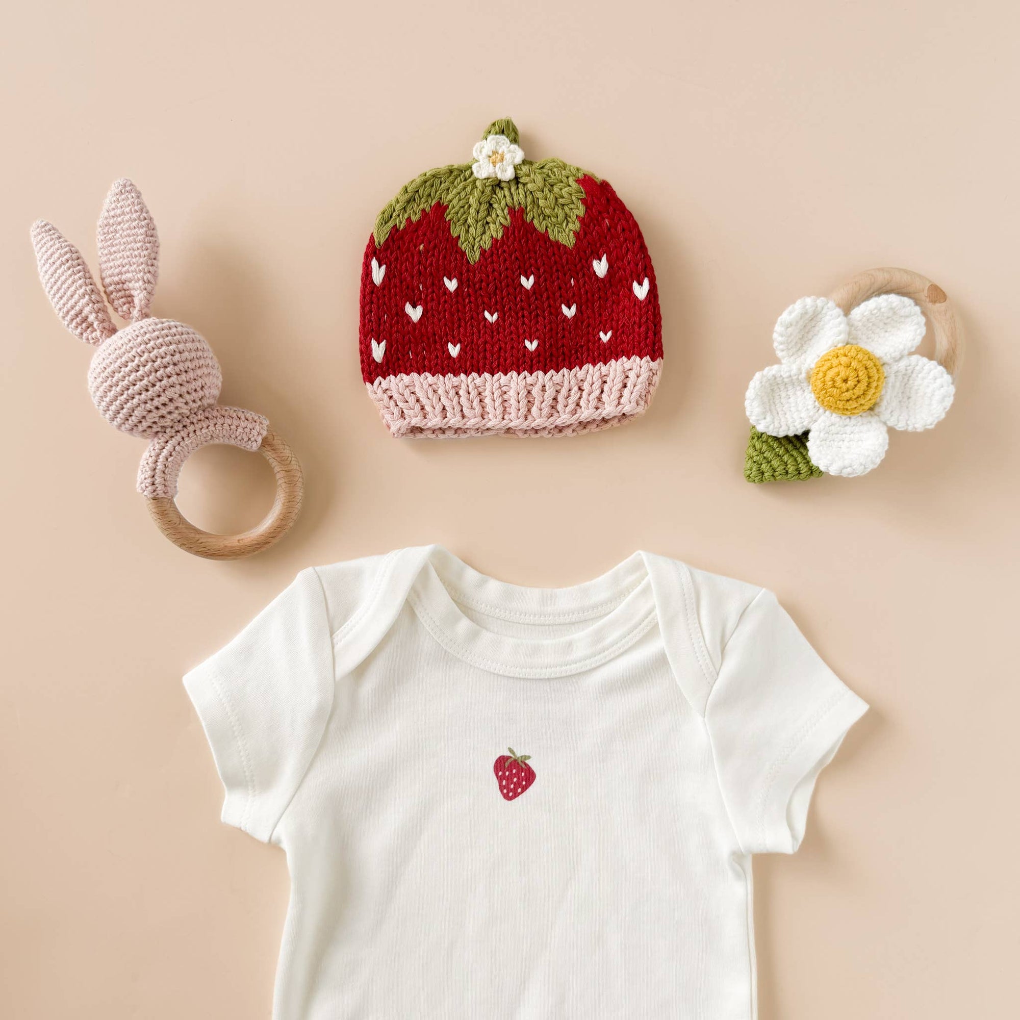 Teether Bunny Pink Rattle Spring Summer Baby Gift: Pink