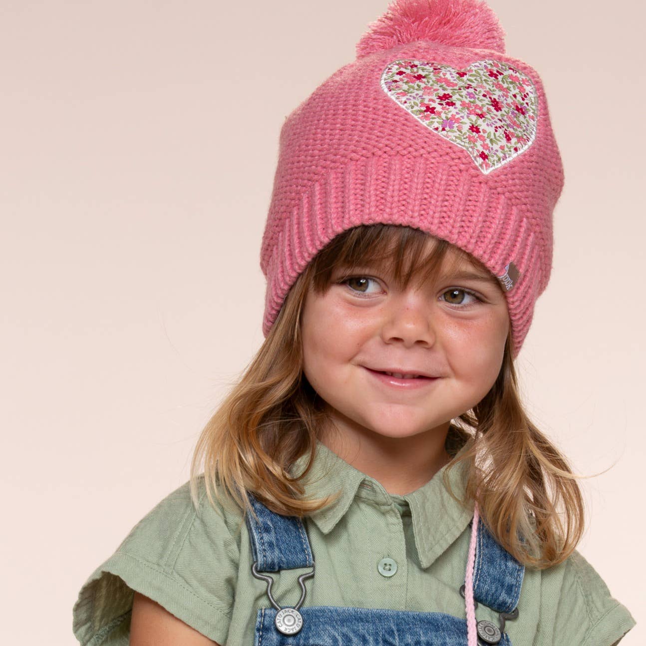 Girls Floral Heart Winter Beanie Hat