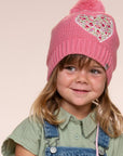 Girls Floral Heart Winter Beanie Hat