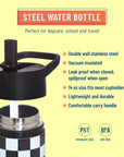 Black and White Checkered 14 oz Steel Water Bottle
