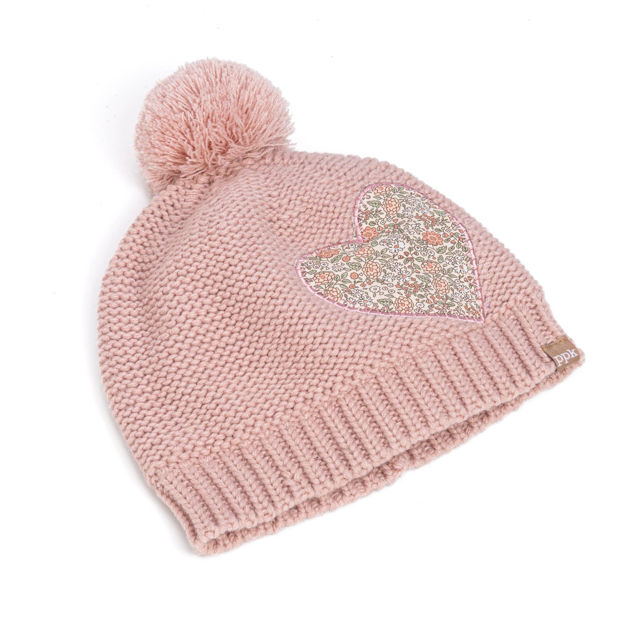 Girls Knit Heart Beanie Light Pink