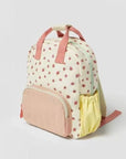 Strawberry Print Backpack Lightweight Casual Canvas Bag: Pink