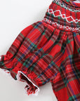 Red Christmas Plaid Smocked Bishop Dress