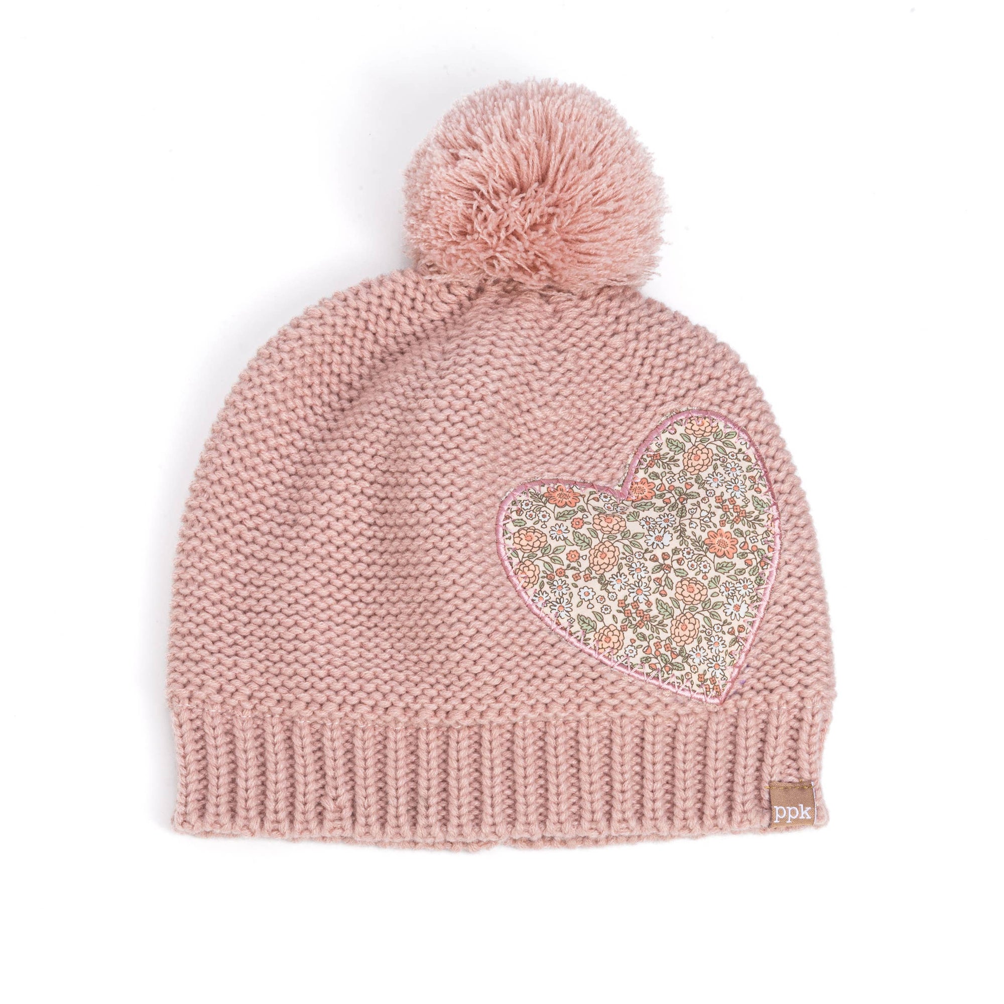 Girls Knit Heart Beanie Light Pink