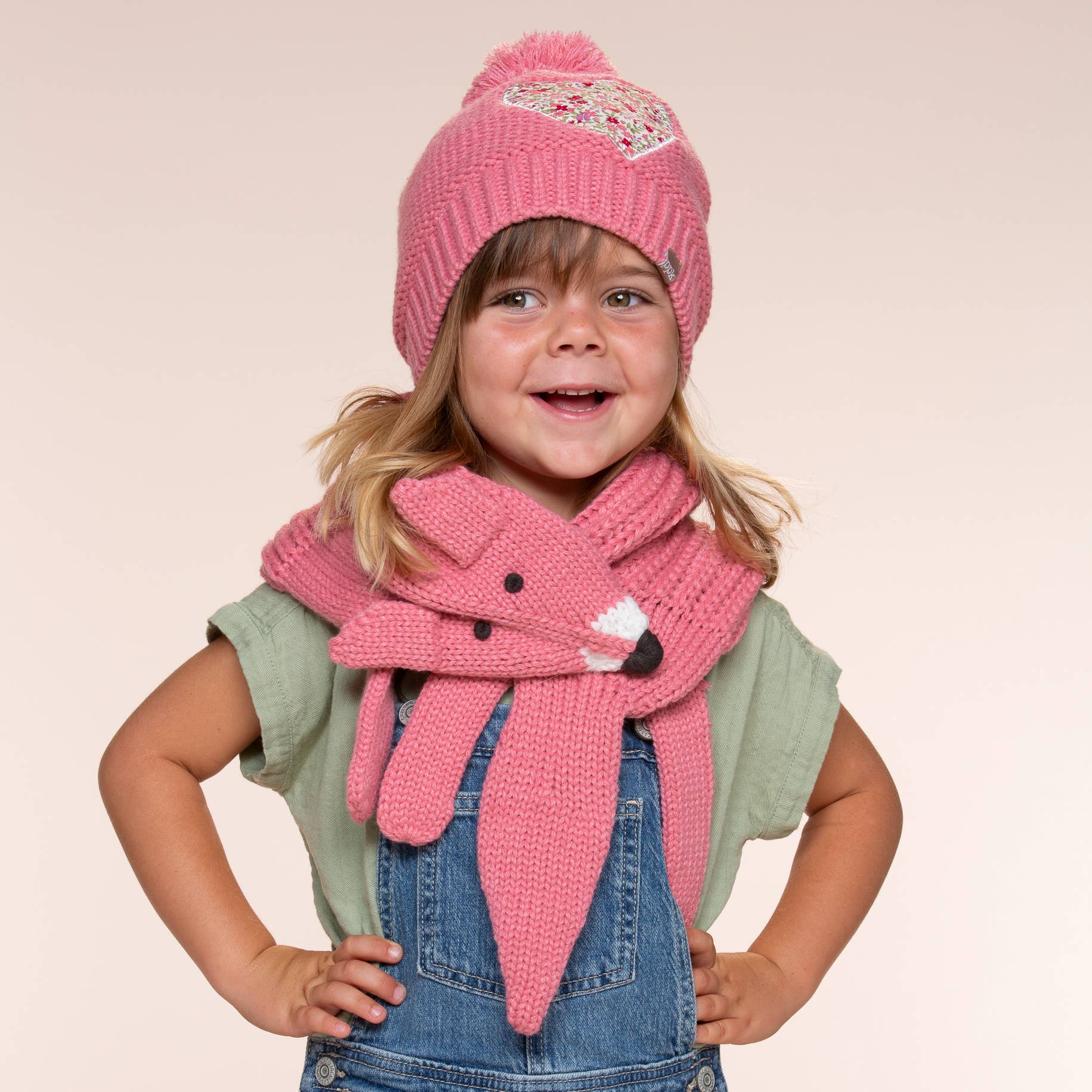 Girls Floral Heart Winter Beanie Hat