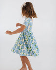 Short Sleeve Twirl Dress in Blue Garden: Blue Garden