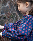 Girls' Smocked Long Sleeves Dress | Red and Navy