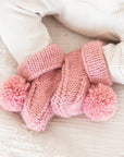 Garter Stitch Baby Booties Rosy with Pom Poms