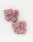 Garter Stitch Baby Booties Rosy with Pom Poms