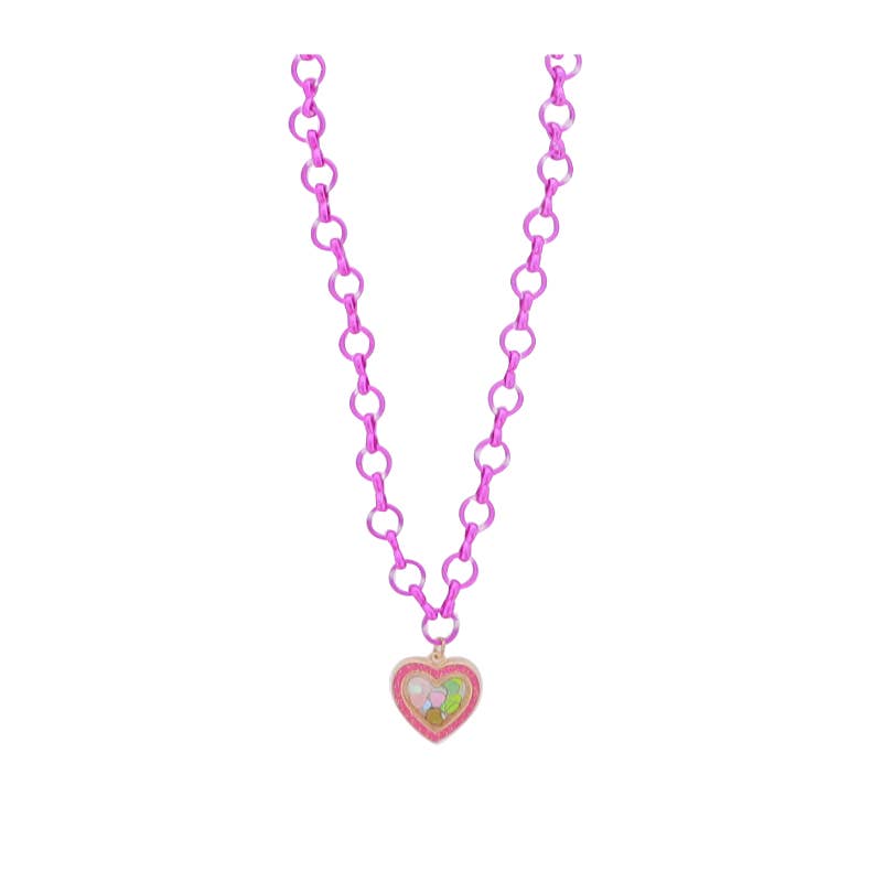 Kids Hot Pink Chain Necklace with Confetti Pink Heart