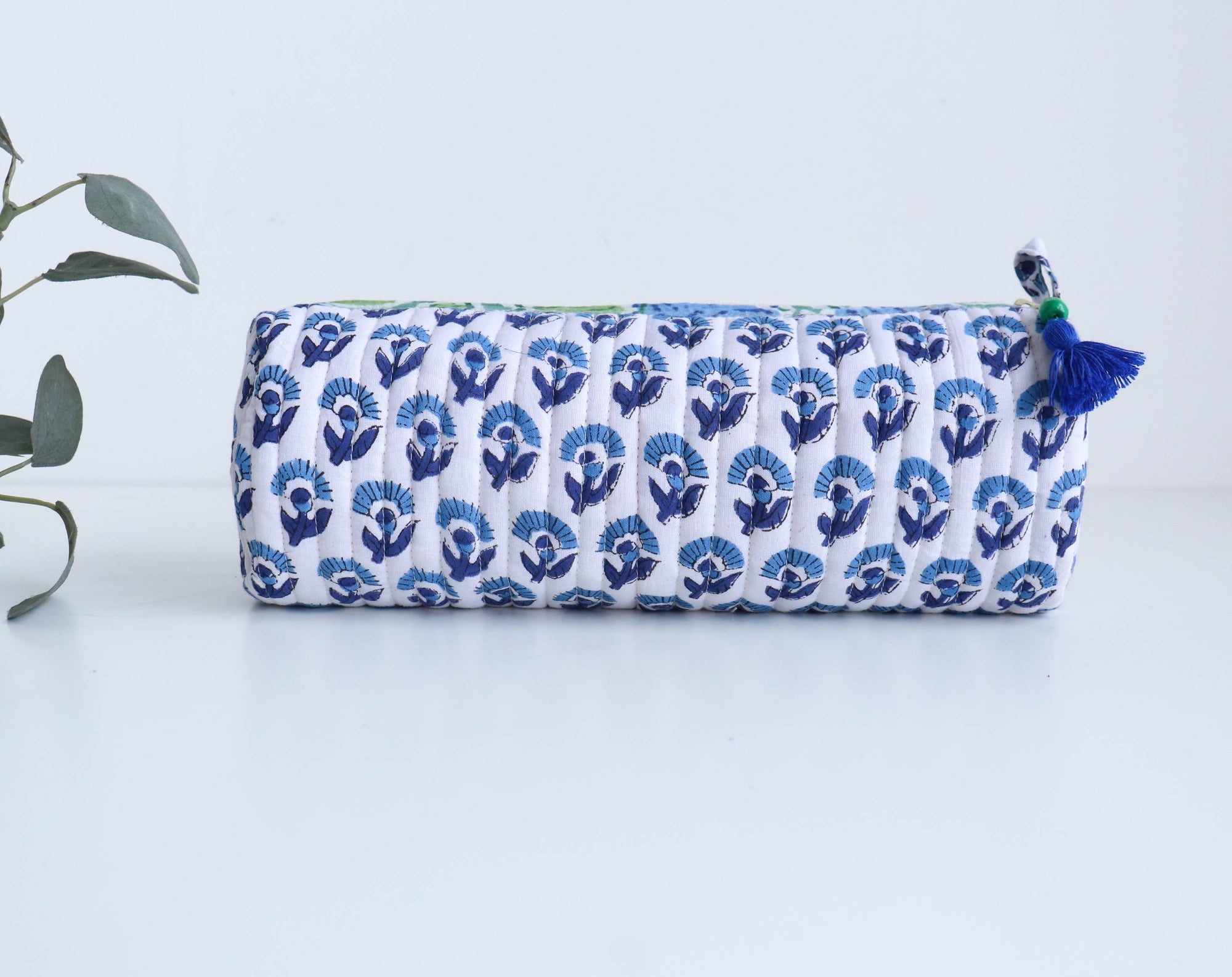 Block Print Quilted Round Make up Cosmetic Bag