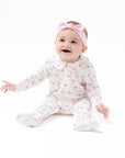 Angel Dear Dainty Buds And Bows Stripe Smocked Peter Pan Snap Footie