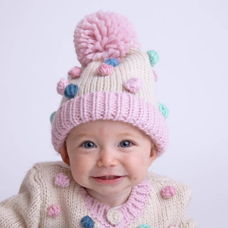 Pastel Popcorn Knitted Beanie Hat