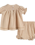 Light Brown Pinstripe Pumpkin Smocked Dress and Bloomer Set
