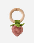 Teether Strawberry Pink Crochet Rattle Baby Toy Spring