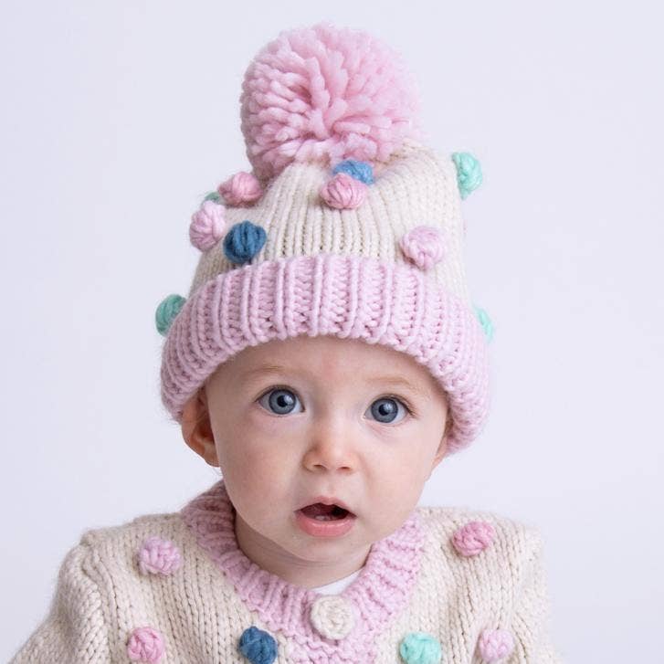 Pastel Popcorn Knitted Beanie Hat