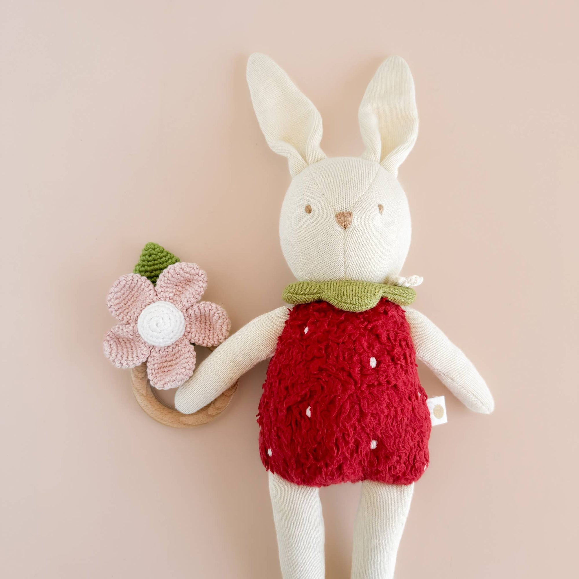 Teether Flower Pink Cotton Crochet Rattle Baby Toy Spring : In Stock