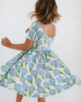 Short Sleeve Twirl Dress in Blue Garden: Blue Garden