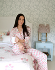 Geranium Block Women’s Button Front Long Pajama Set