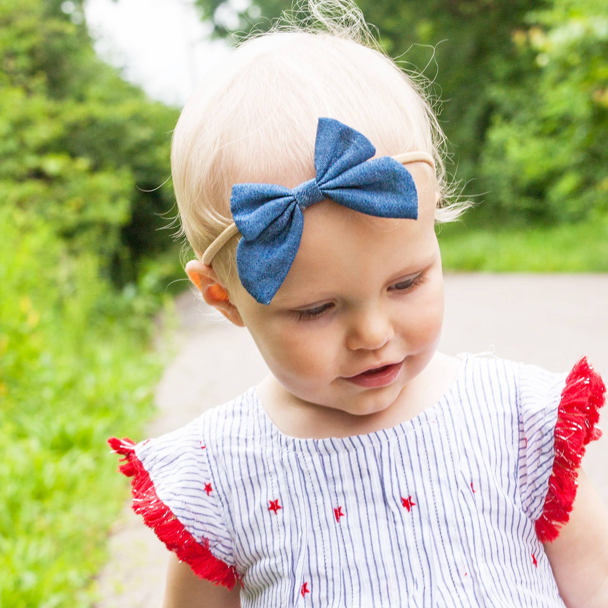 Denim Bow Headband, Baby Girl,Infant Girl Bow Hair Accessory: Butterfly
