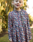 Girls Long Sleeves Dress with Front Ruffle | Garden Confetti