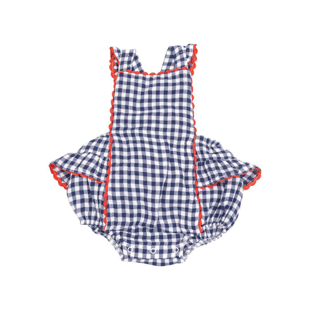 Angel Dear Navy Gingham Ric-Rac Ruffle Sunsuit