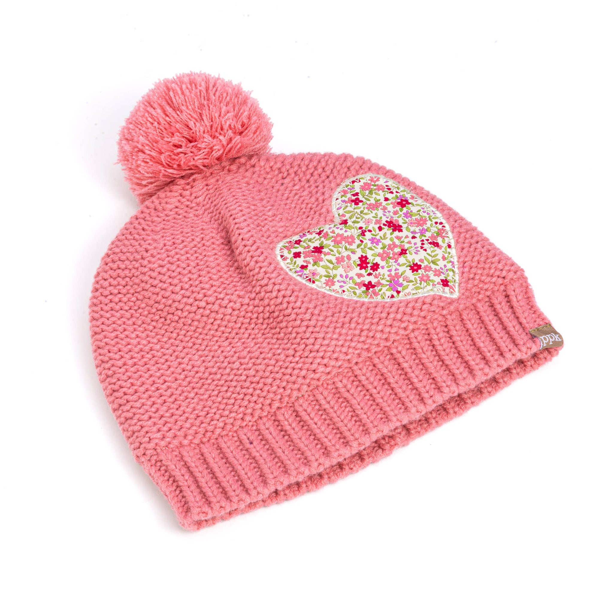 Girls Floral Heart Winter Beanie Hat