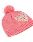 Girls Floral Heart Winter Beanie Hat